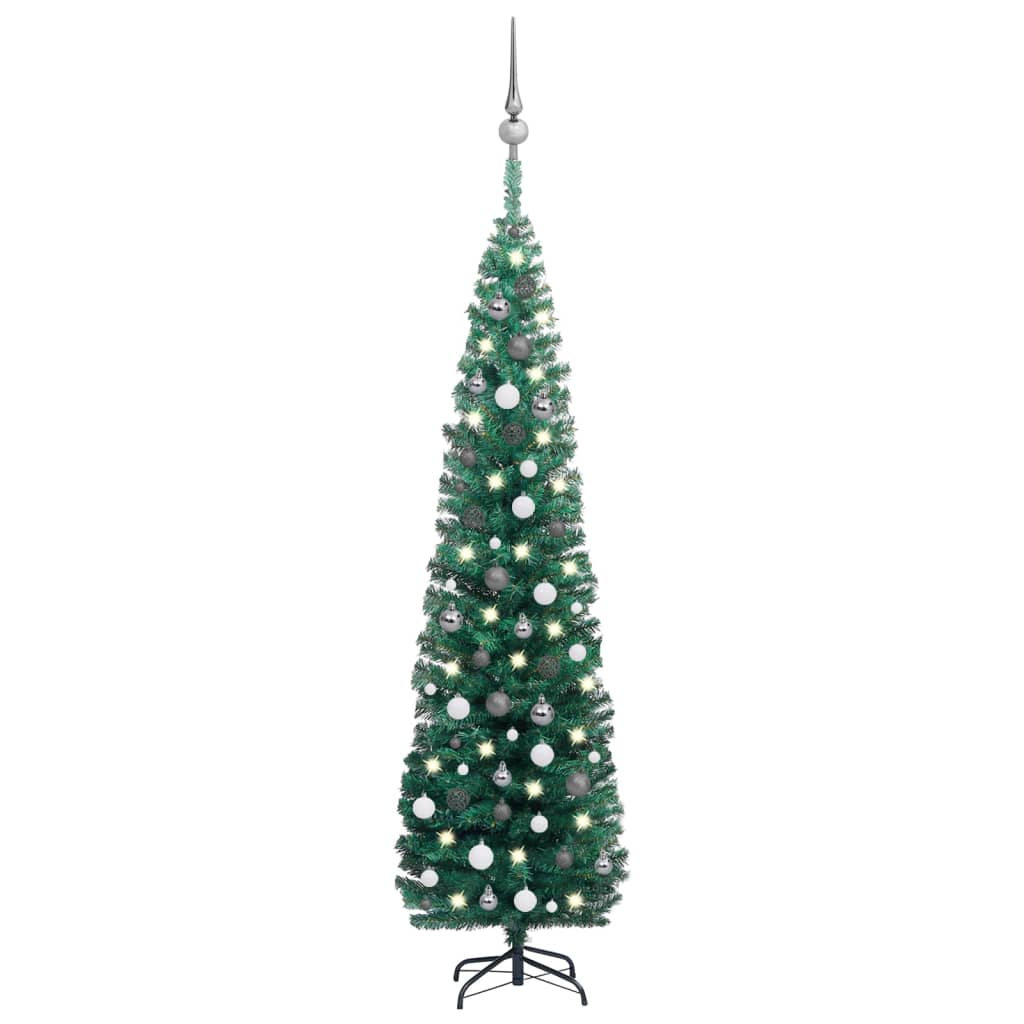 Berkfield Slim Artificial Christmas Tree with LEDs&Ball Set Green 210 cm