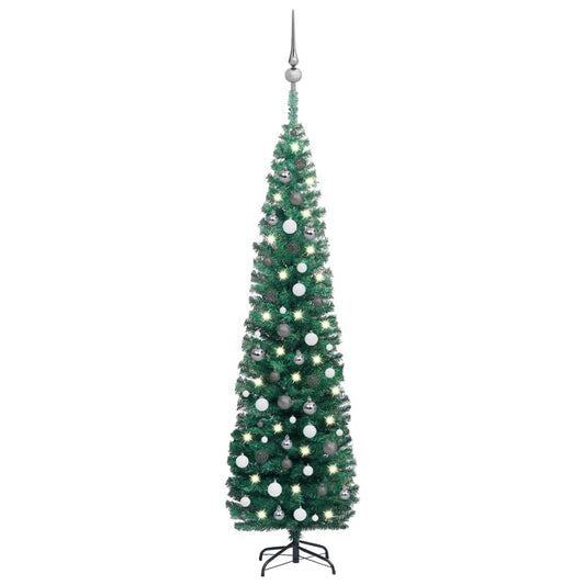 Berkfield Slim Artificial Christmas Tree with LEDs&Ball Set Green 210 cm