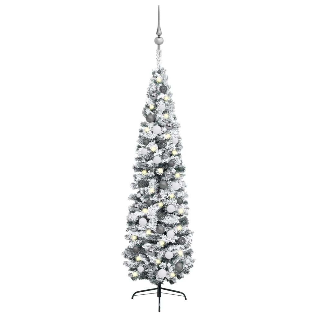 Berkfield Slim Artificial Christmas Tree with LEDs&Ball Set Green 210 cm