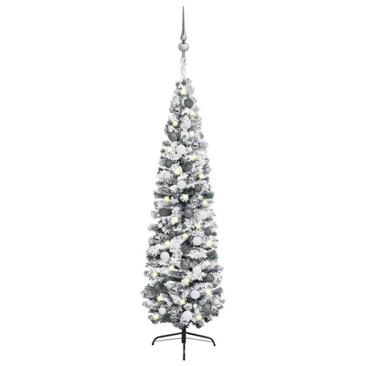 Berkfield Slim Artificial Christmas Tree with LEDs&Ball Set Green 210 cm
