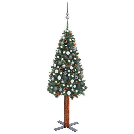 Berkfield Slim Christmas Tree with LEDs&Ball Set Green 150 cm PVC
