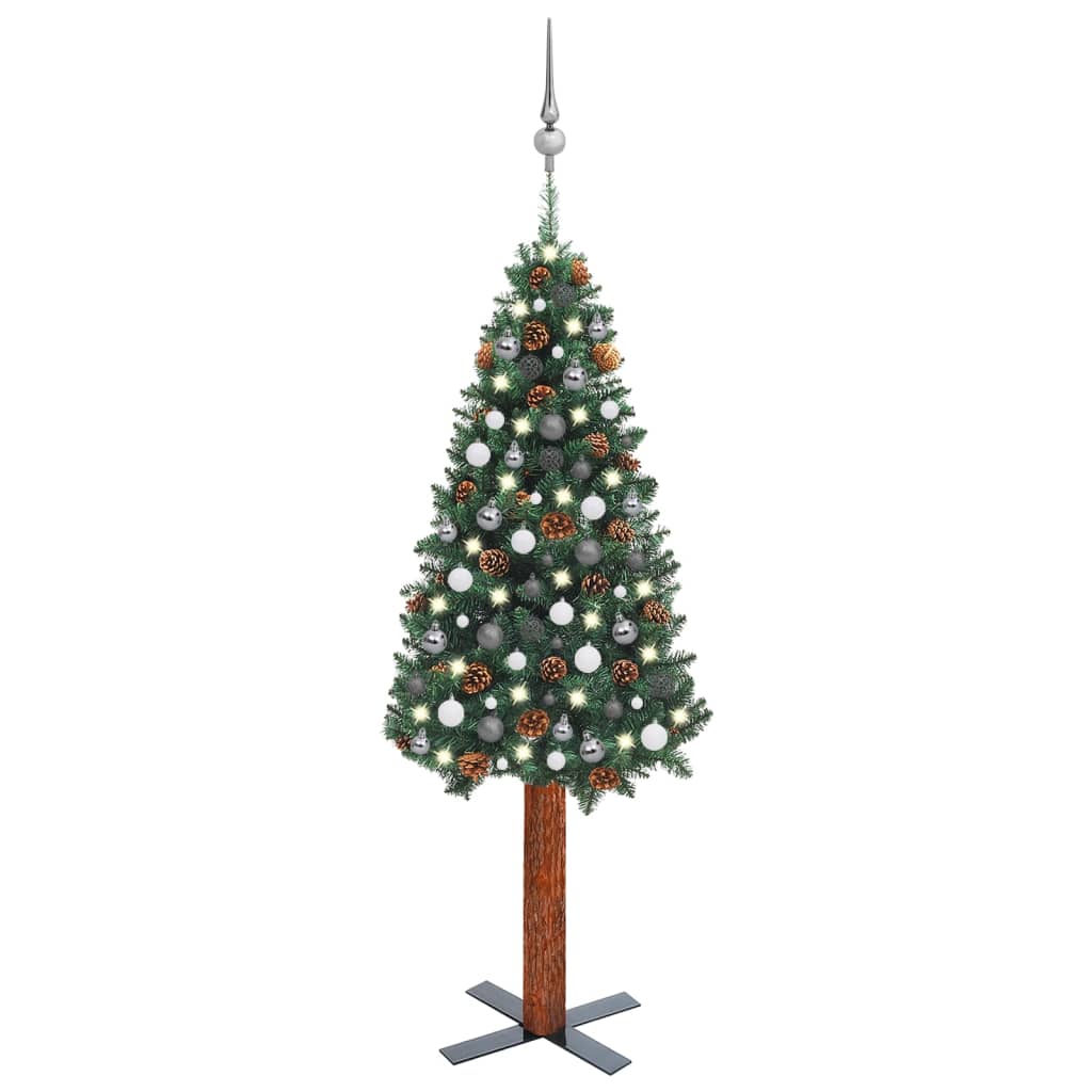 Berkfield Slim Christmas Tree with LEDs&Ball Set Green 180 cm PVC