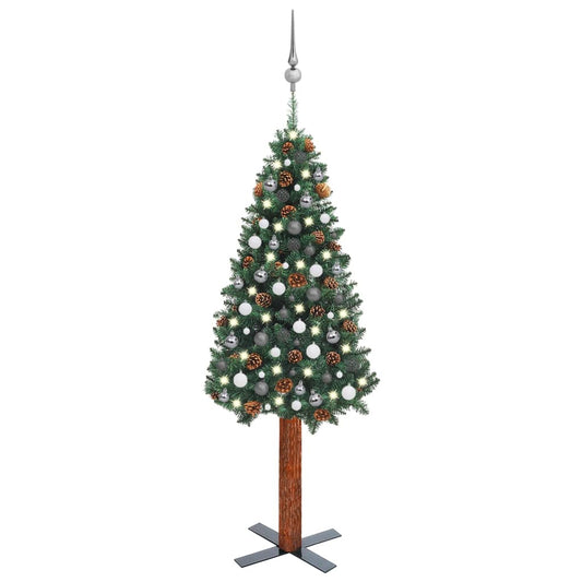 Berkfield Slim Christmas Tree with LEDs&Ball Set Green 180 cm PVC