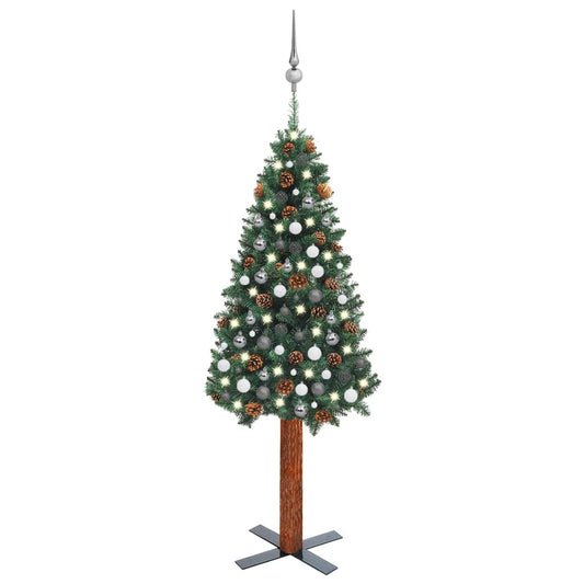 Berkfield Slim Christmas Tree with LEDs&Ball Set Green 210 cm PVC