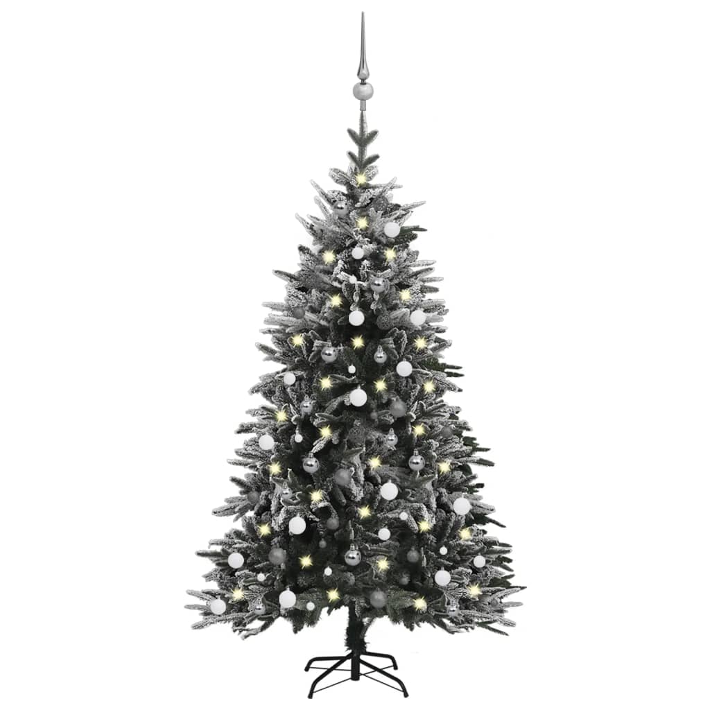 Berkfield Artificial Christmas Tree LED&Ball Set&Flocked Snow 180cm PVC&PE