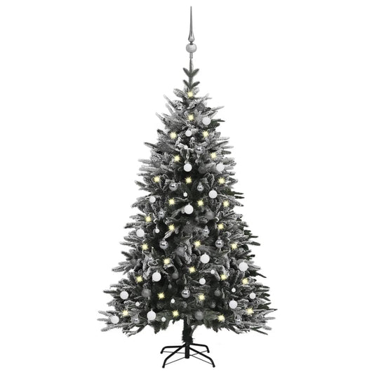 Berkfield Artificial Christmas Tree LED&Ball Set&Flocked Snow 180cm PVC&PE