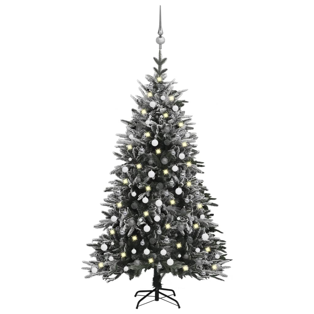 Berkfield Artificial Christmas Tree LED&Ball Set&Flocked Snow 240cm PVC&PE