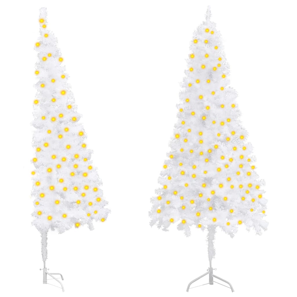 Berkfield Corner Artificial Christmas Tree with LEDs White 150 cm PVC