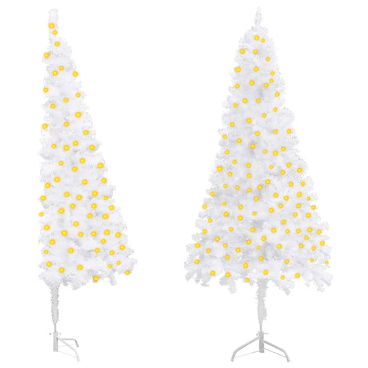 Berkfield Corner Artificial Christmas Tree with LEDs White 150 cm PVC