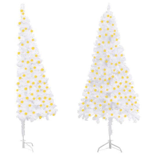 Berkfield Corner Artificial Christmas Tree with LEDs White 210 cm PVC