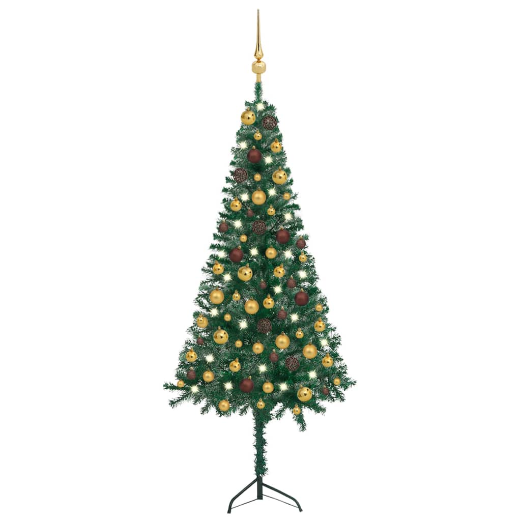 Berkfield Corner Artificial Christmas Tree LEDs&Ball Set Green 120 cm PVC
