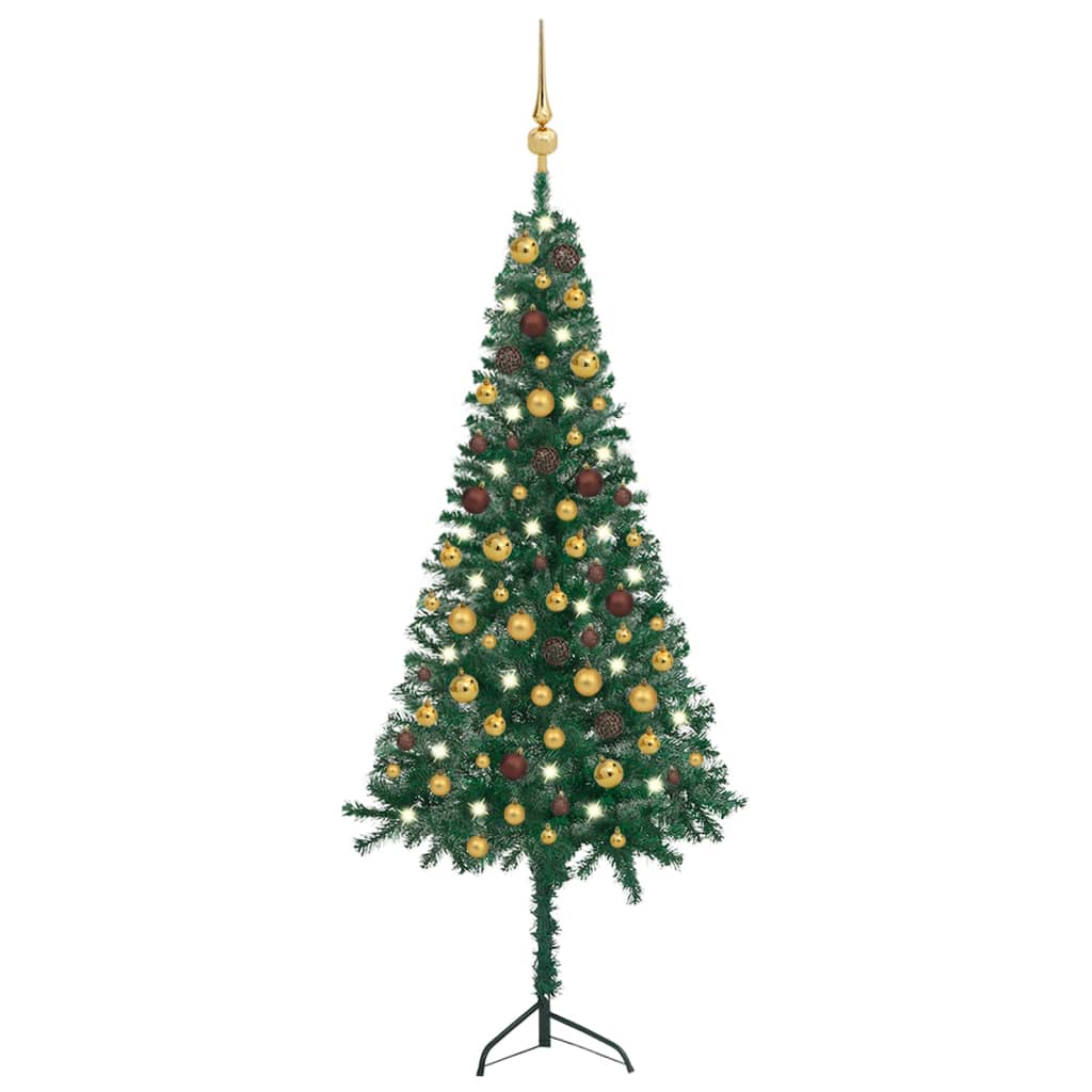 Berkfield Corner Artificial Christmas Tree LEDs&Ball Set Green 150 cm PVC