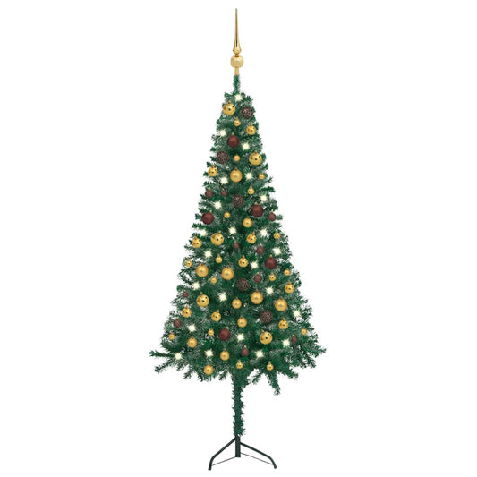 Berkfield Corner Artificial Christmas Tree LEDs&Ball Set Green 150 cm PVC