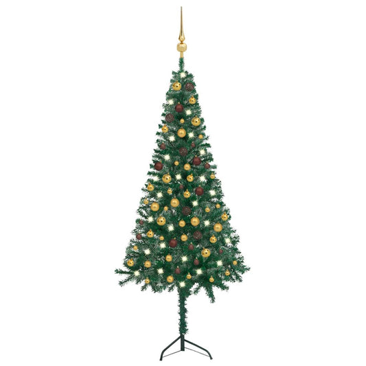 Berkfield Corner Artificial Christmas Tree LEDs&Ball Set Green 180 cm PVC