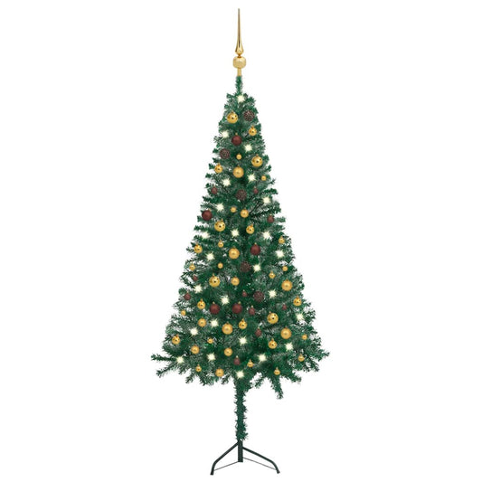 Berkfield Corner Artificial Christmas Tree LEDs&Ball Set Green 210 cm PVC