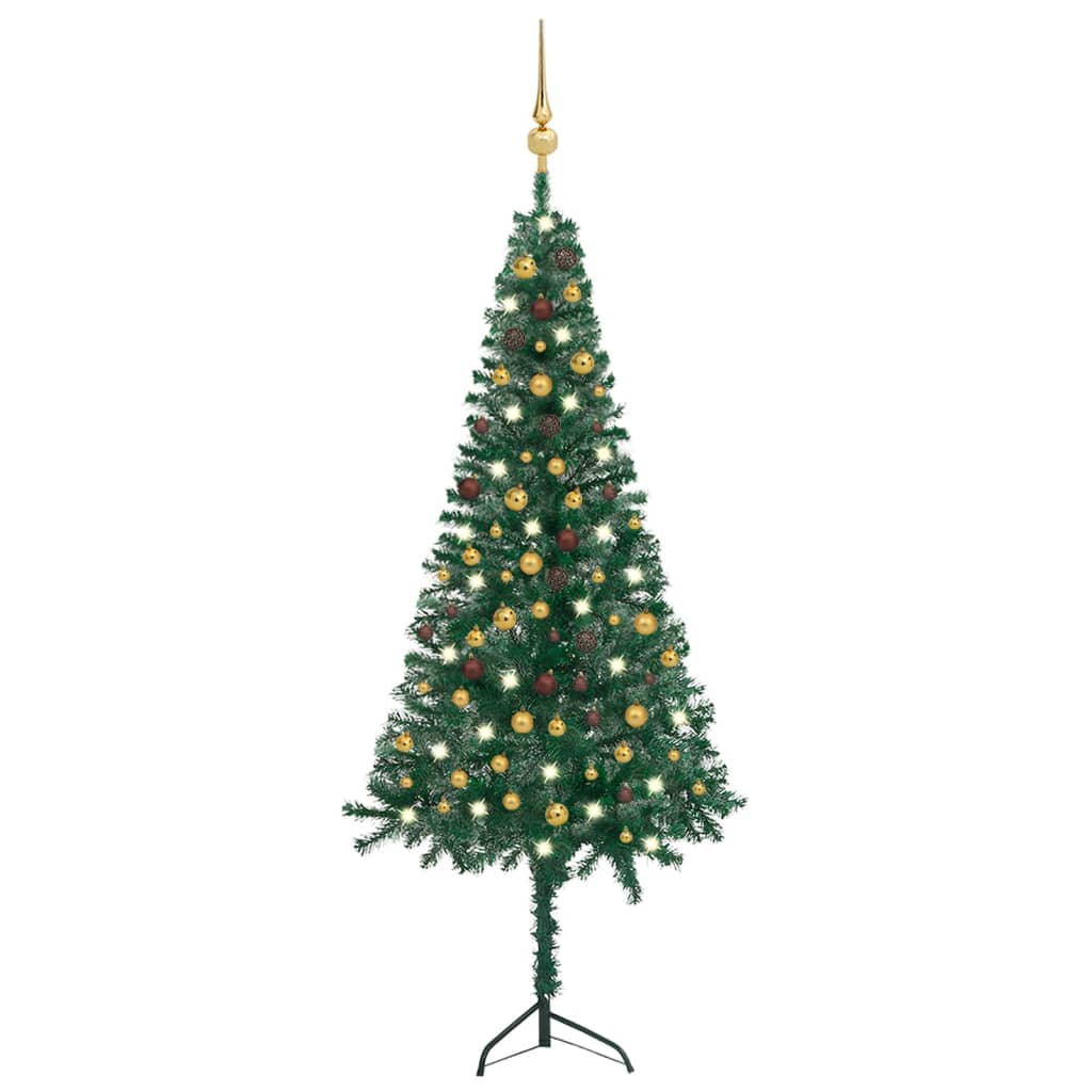 Berkfield Corner Artificial Christmas Tree LEDs&Ball Set Green 240 cm PVC