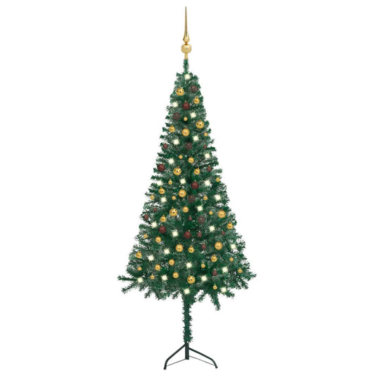 Berkfield Corner Artificial Christmas Tree LEDs&Ball Set Green 240 cm PVC