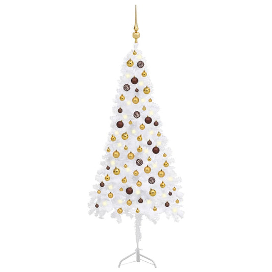 Berkfield Corner Artificial Christmas Tree LEDs&Ball Set White 150 cm PVC