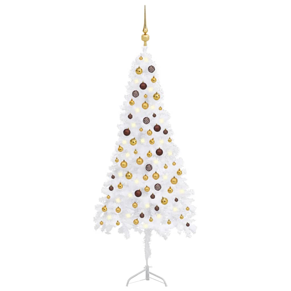 Berkfield Corner Artificial Christmas Tree LEDs&Ball Set White 180 cm PVC
