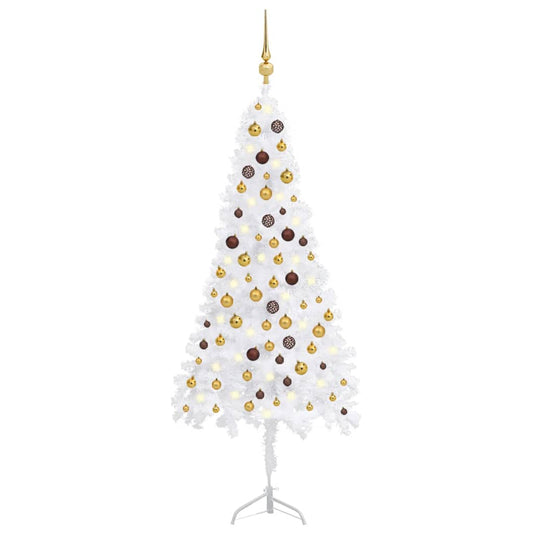 Berkfield Corner Artificial Christmas Tree LEDs&Ball Set White 180 cm PVC