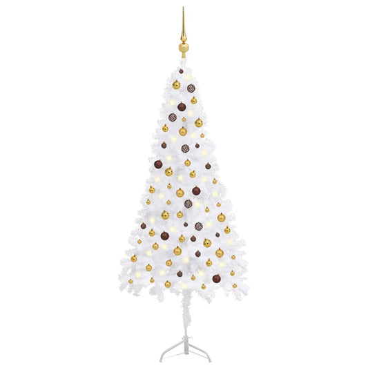 Berkfield Corner Artificial Christmas Tree LEDs&Ball Set White 210 cm PVC