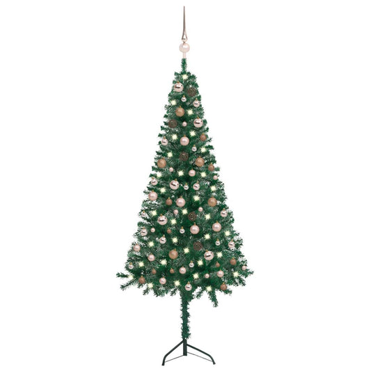 Berkfield Corner Artificial Christmas Tree LEDs&Ball Set Green 180 cm PVC