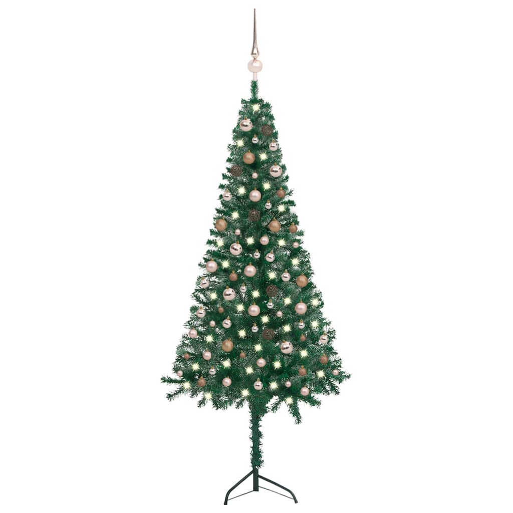 Berkfield Corner Artificial Christmas Tree LEDs&Ball Set Green 210 cm PVC