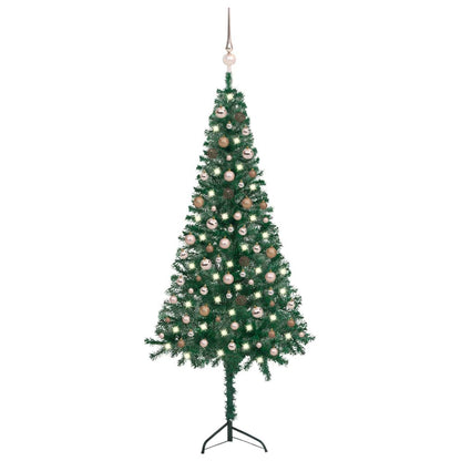 Berkfield Corner Artificial Christmas Tree LEDs&Ball Set Green 210 cm PVC