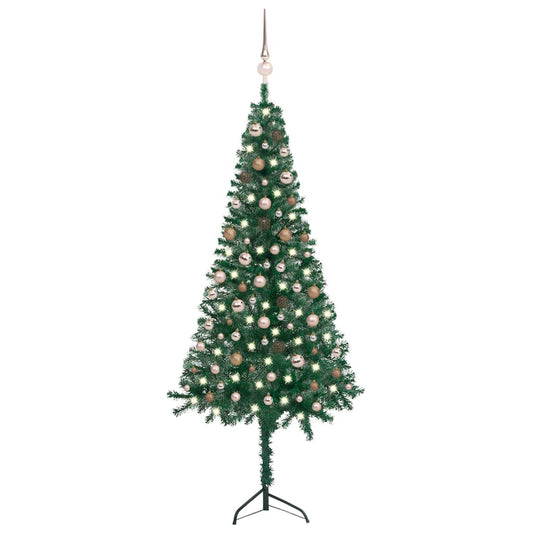 Berkfield Corner Artificial Christmas Tree LEDs&Ball Set Green 210 cm PVC