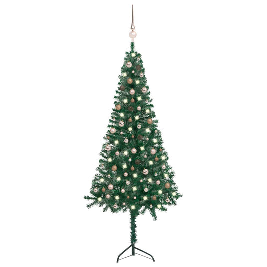 Berkfield Corner Artificial Christmas Tree LEDs&Ball Set Green 240 cm PVC