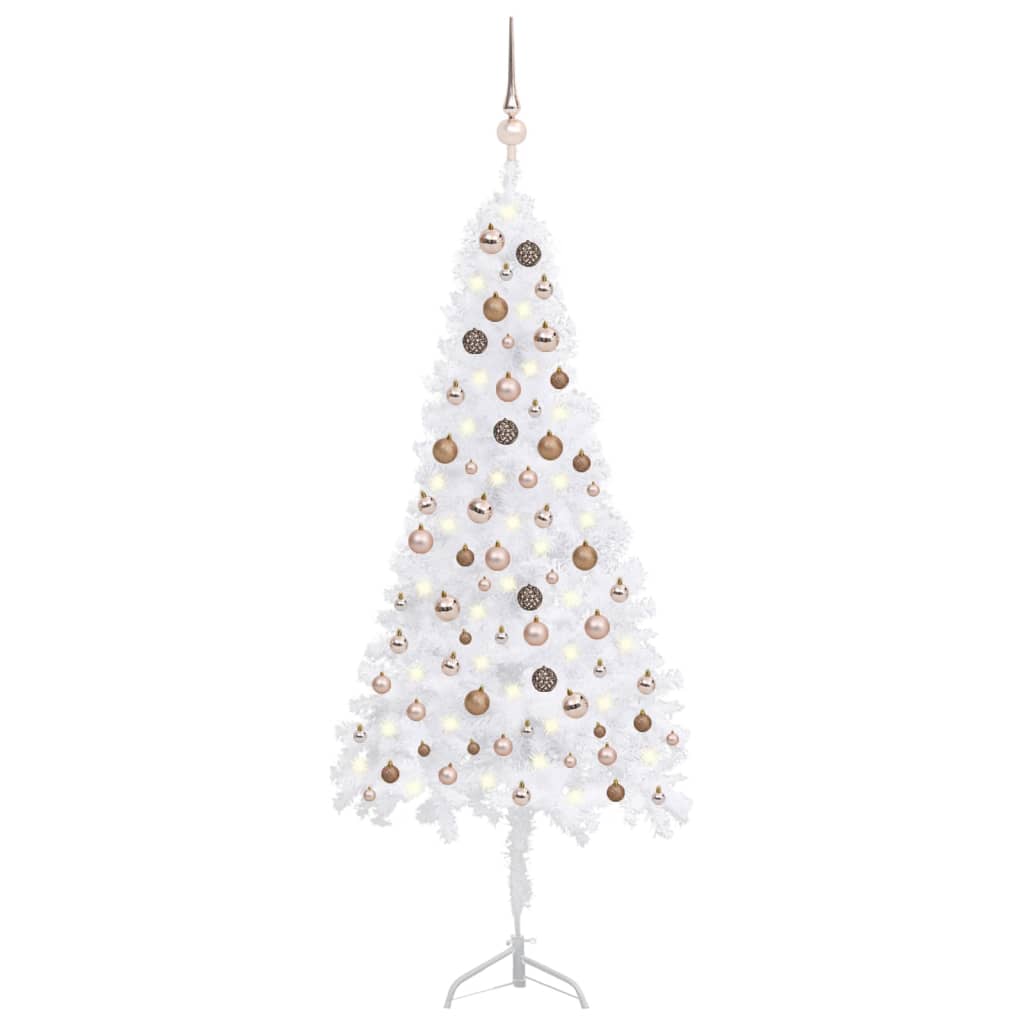 Berkfield Corner Artificial Christmas Tree LEDs&Ball Set White 180 cm PVC