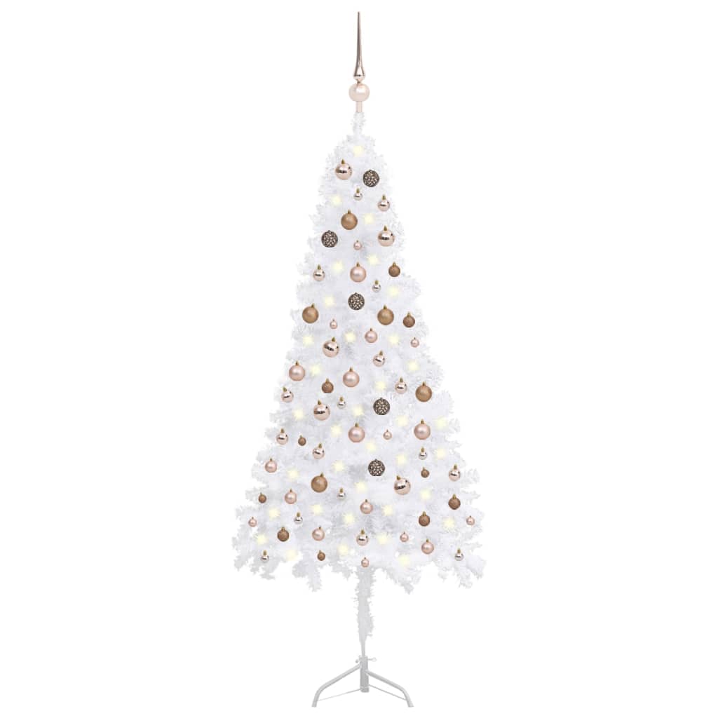 Berkfield Corner Artificial Christmas Tree LEDs&Ball Set White 210 cm PVC