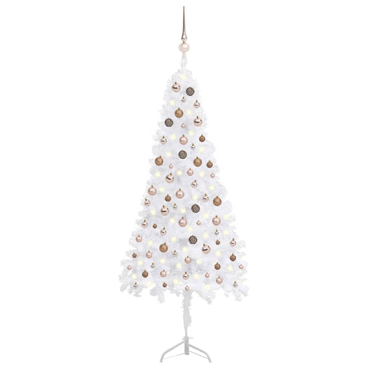 Berkfield Corner Artificial Christmas Tree LEDs&Ball Set White 210 cm PVC