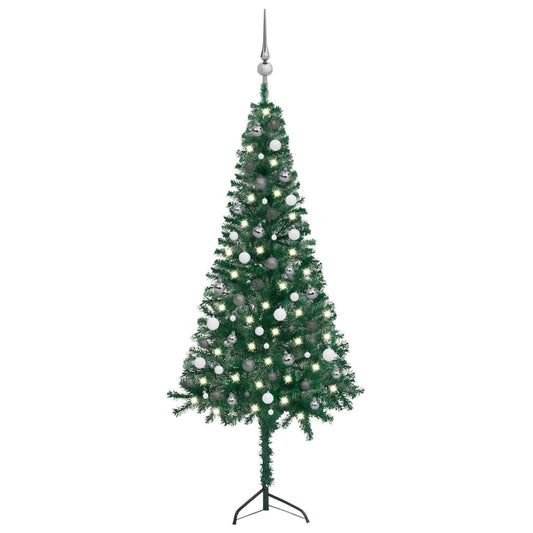 Berkfield Corner Artificial Christmas Tree LEDs&Ball Set Green 210 cm PVC