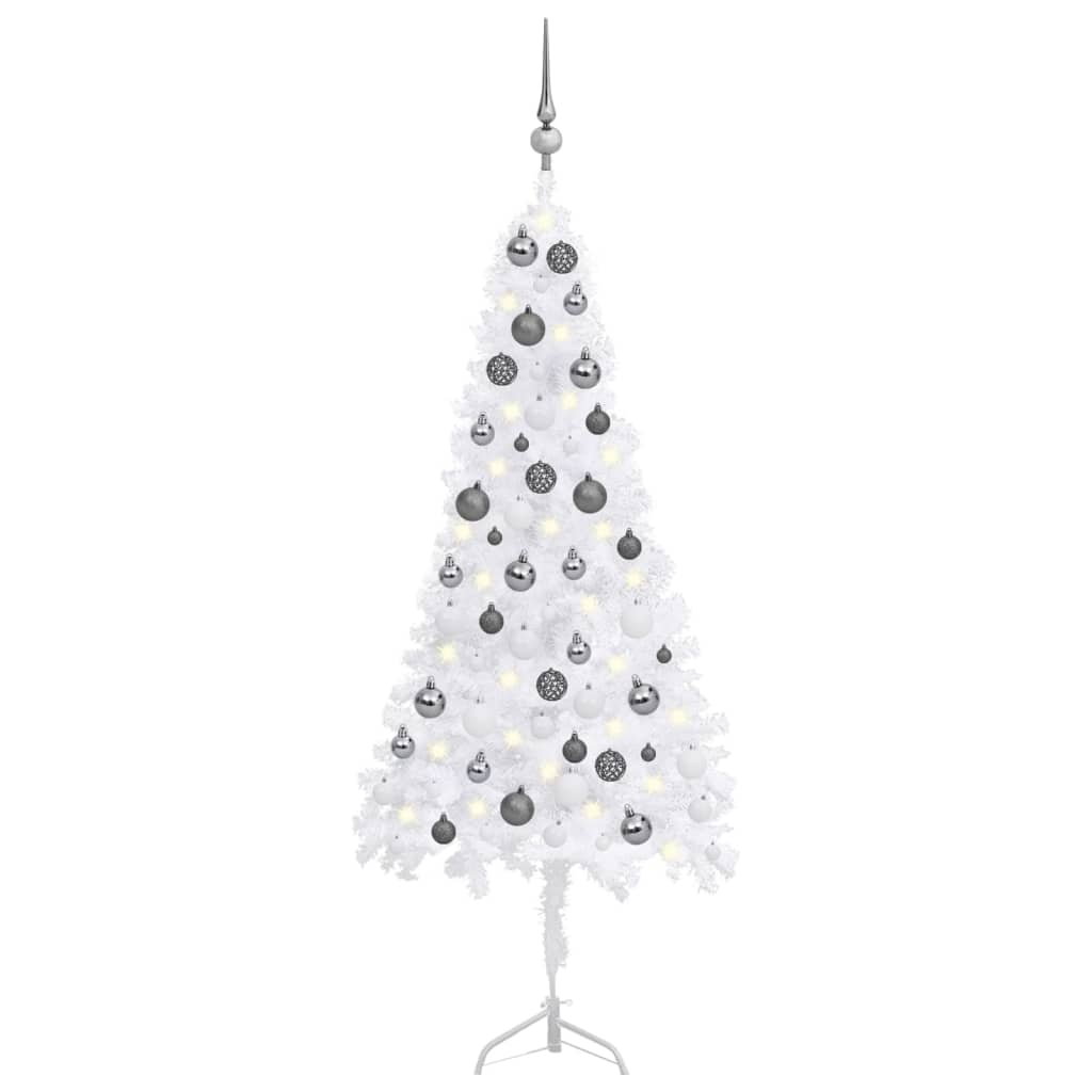 Berkfield Corner Artificial Christmas Tree LEDs&Ball Set White 120 cm PVC
