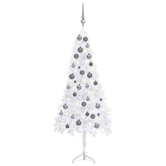 Berkfield Corner Artificial Christmas Tree LEDs&Ball Set White 120 cm PVC