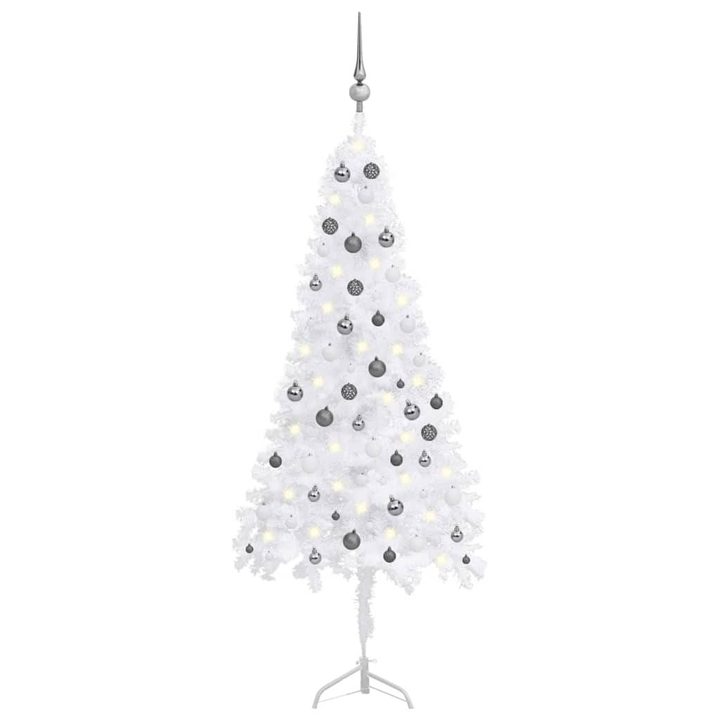 Berkfield Corner Artificial Christmas Tree LEDs&Ball Set White 180 cm PVC