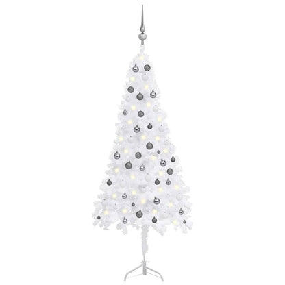 Berkfield Corner Artificial Christmas Tree LEDs&Ball Set White 180 cm PVC