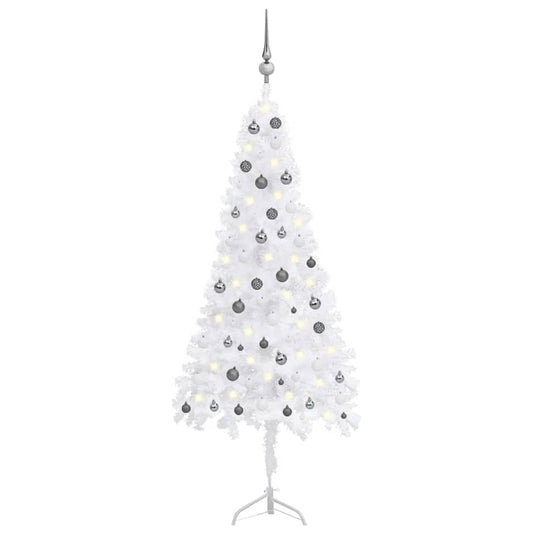 Berkfield Corner Artificial Christmas Tree LEDs&Ball Set White 210 cm PVC