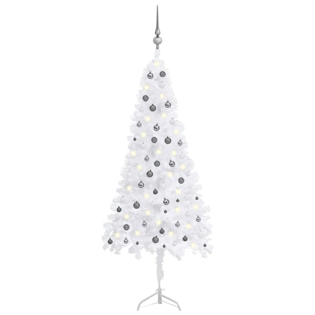 Berkfield Corner Artificial Christmas Tree LEDs&Ball Set White 240 cm PVC