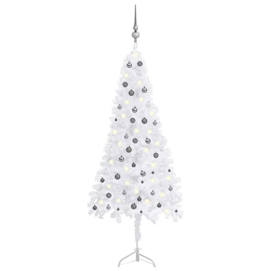 Berkfield Corner Artificial Christmas Tree LEDs&Ball Set White 240 cm PVC
