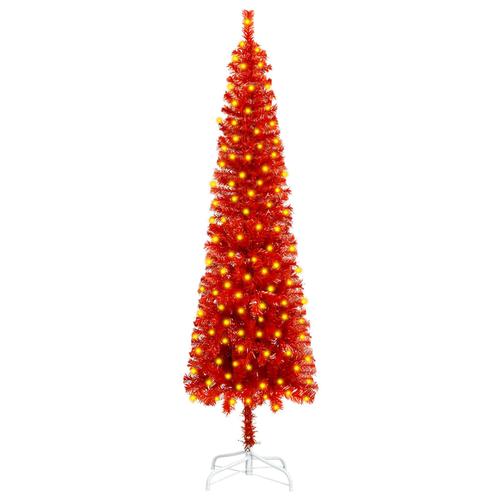 Berkfield Slim Christmas Tree with LEDs Red 180 cm