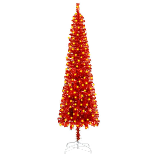 Berkfield Slim Christmas Tree with LEDs Red 210 cm