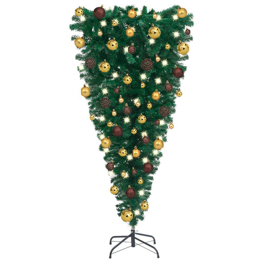 Berkfield Upside-down Artificial Christmas Tree with LEDs&Ball Set 120 cm