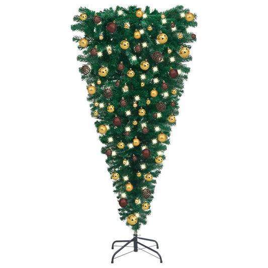 Berkfield Upside-down Artificial Christmas Tree with LEDs&Ball Set 180 cm