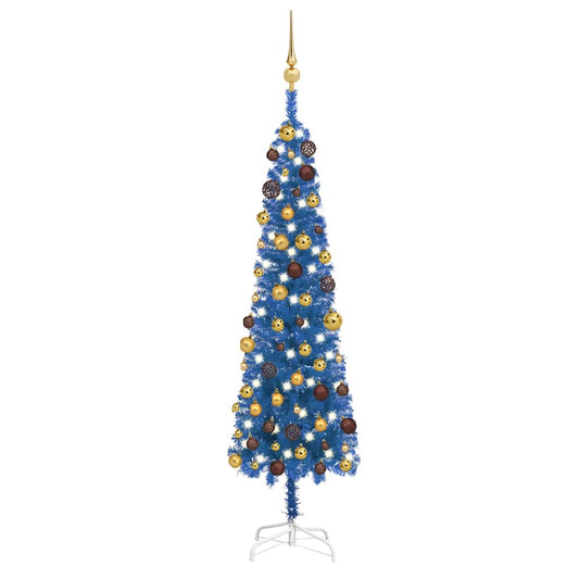 Berkfield Slim Christmas Tree with LEDs&Ball Set Blue 150 cm