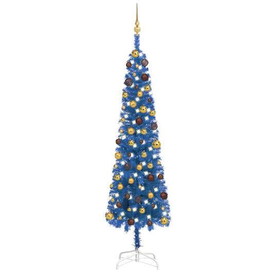 Berkfield Slim Christmas Tree with LEDs&Ball Set Blue 210 cm
