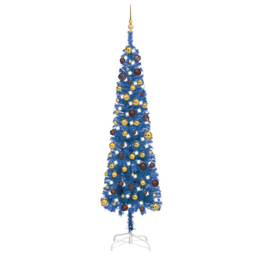 Berkfield Slim Christmas Tree with LEDs&Ball Set Blue 240 cm