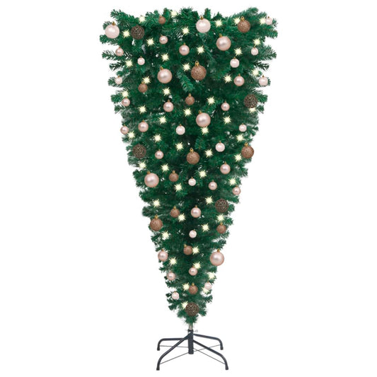 Berkfield Upside-down Artificial Christmas Tree with LEDs&Ball Set 150 cm