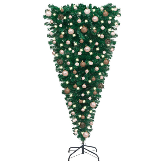 Berkfield Upside-down Artificial Christmas Tree with LEDs&Ball Set 210 cm